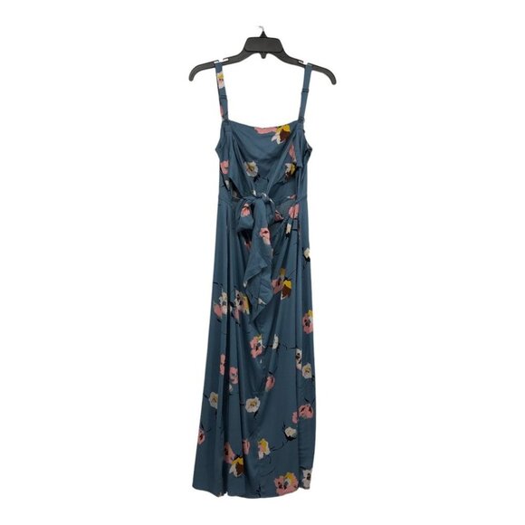 Urban Outfitters Blue Floral Layla Straight-Neck Tie-Back Midi Dress M - Picture 4 of 16